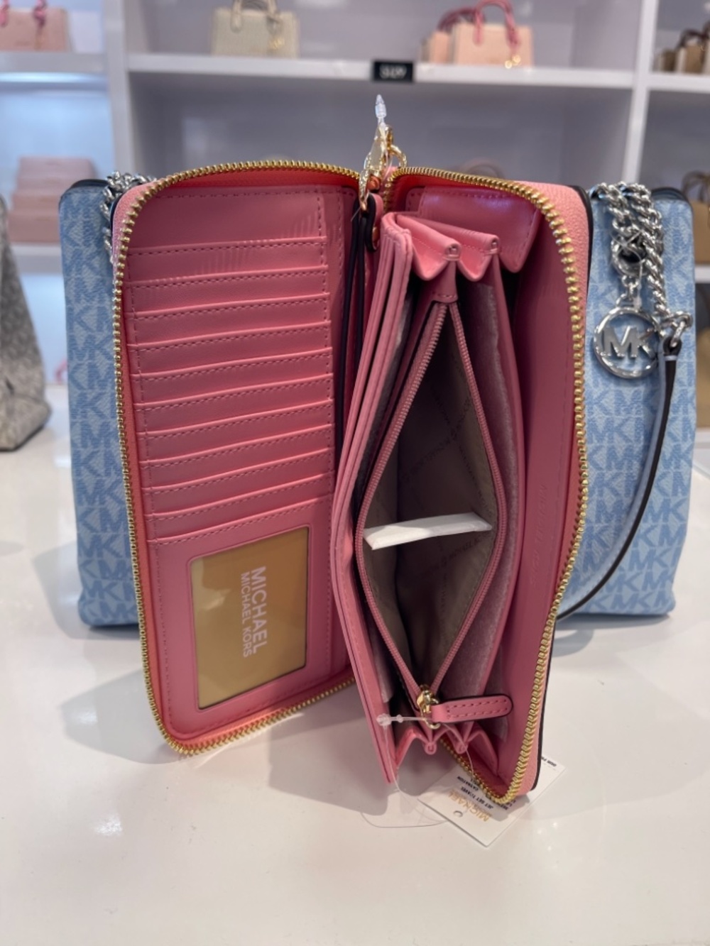 MICHAEL KORS Jet Set Travel Large Pebbled Leather Continental Wristlet Wallet Ph - Picture 6 of 16